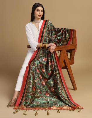 Green Assam Silk Digital Printed Ceremonial Dupatta 4