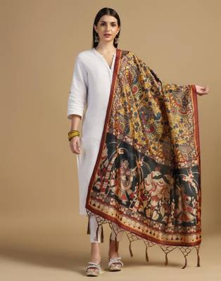 Mustard Assam Silk Digital Printed Ceremonial Dupatta 1