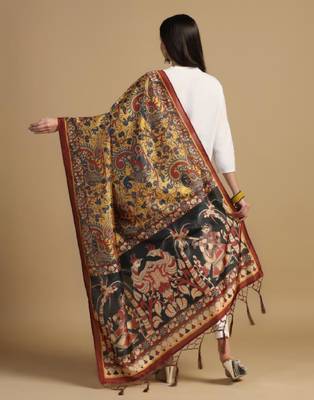Mustard Assam Silk Digital Printed Ceremonial Dupatta 2