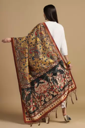 Mustard Assam Silk Digital Printed Ceremonial Dupatta