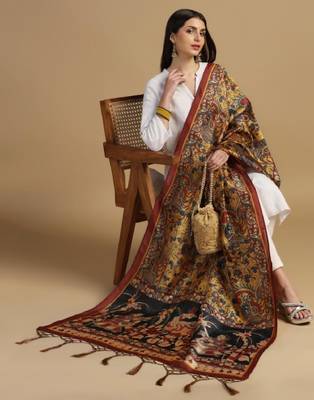 Mustard Assam Silk Digital Printed Ceremonial Dupatta 3