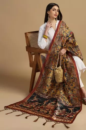 Mustard Assam Silk Digital Printed Ceremonial Dupatta