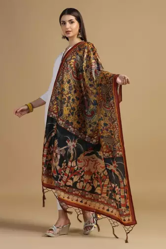 Mustard Assam Silk Digital Printed Ceremonial Dupatta