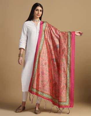 Pink Assam Silk Digital Printed Ceremonial Dupatta 1