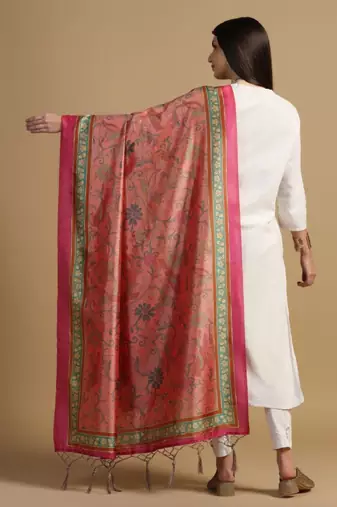 Pink Assam Silk Digital Printed Ceremonial Dupatta