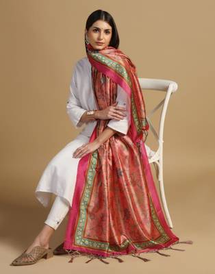 Pink Assam Silk Digital Printed Ceremonial Dupatta 3