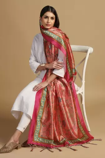 Pink Assam Silk Digital Printed Ceremonial Dupatta