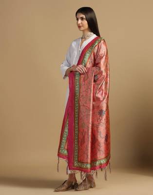 Pink Assam Silk Digital Printed Ceremonial Dupatta 4