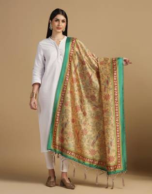 Yellow Assam Silk Digital Printed Ceremonial Dupatta 1