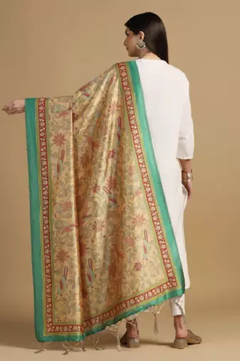 Yellow Assam Silk Digital Printed Ceremonial Dupatta