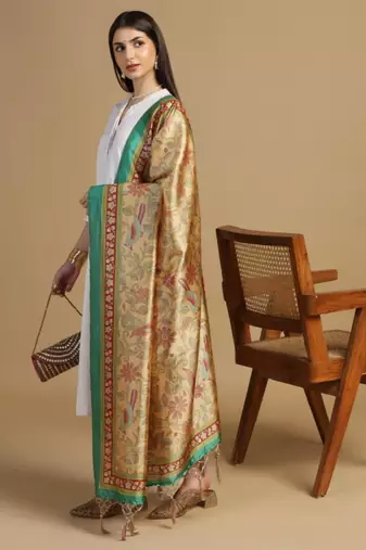 Yellow Assam Silk Digital Printed Ceremonial Dupatta