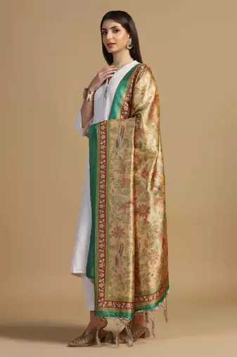 Yellow Assam Silk Digital Printed Ceremonial Dupatta