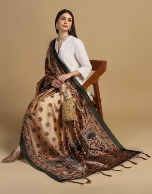Beige Assam Silk Digital Printed Ceremonial Dupatta 3