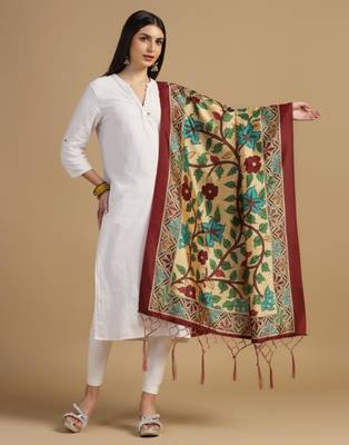 Yellow Assam Silk Digital Printed Ceremonial Dupatta 1