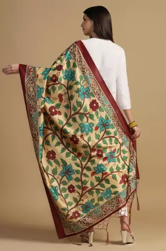 Yellow Assam Silk Digital Printed Ceremonial Dupatta
