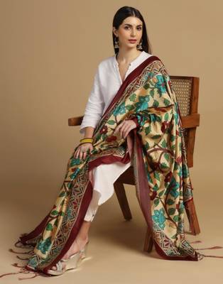 Yellow Assam Silk Digital Printed Ceremonial Dupatta 3