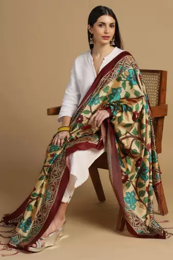 Yellow Assam Silk Digital Printed Ceremonial Dupatta