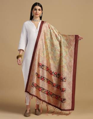 Maroon Assam Silk Digital Printed Ceremonial Dupatta 1