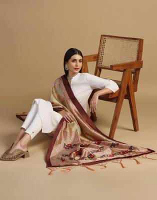 Maroon Assam Silk Digital Printed Ceremonial Dupatta 3