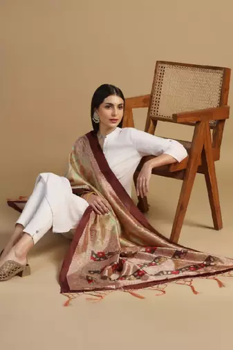 Maroon Assam Silk Digital Printed Ceremonial Dupatta
