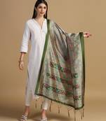 Green Assam Silk Digital Printed Ceremonial Dupatta
