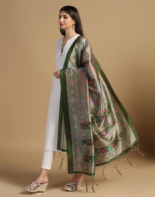 Green Assam Silk Digital Printed Ceremonial Dupatta 3
