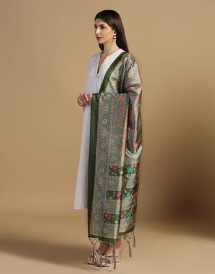 Green Assam Silk Digital Printed Ceremonial Dupatta 4