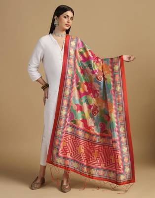 Red Assam Silk Digital Printed Ceremonial Dupatta 1