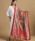Red Assam Silk Digital Printed Ceremonial Dupatta
