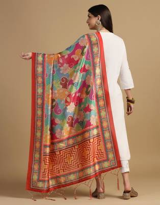 Red Assam Silk Digital Printed Ceremonial Dupatta 2