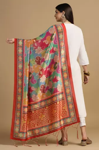 Red Assam Silk Digital Printed Ceremonial Dupatta