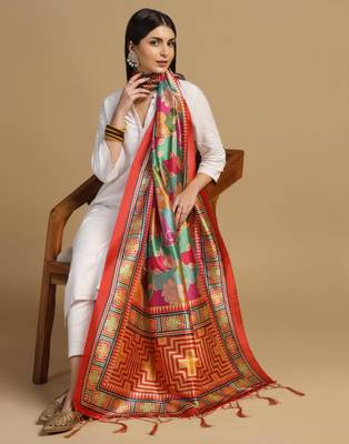 Red Assam Silk Digital Printed Ceremonial Dupatta 3