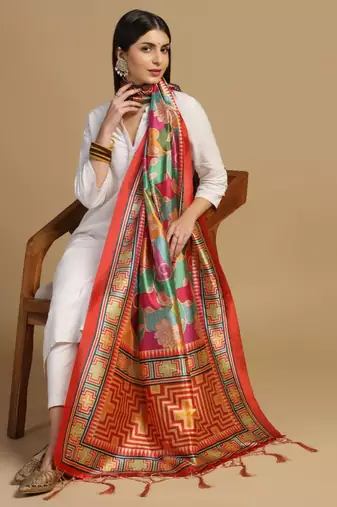 Red Assam Silk Digital Printed Ceremonial Dupatta