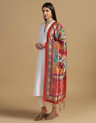 Red Assam Silk Digital Printed Ceremonial Dupatta 4