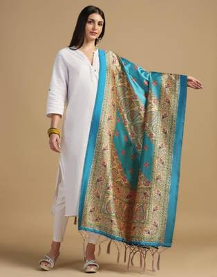 Sky Blue Assam Silk Digital Printed Ceremonial Dupatta 1