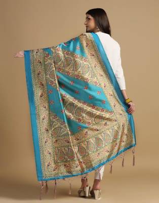 Sky Blue Assam Silk Digital Printed Ceremonial Dupatta 2