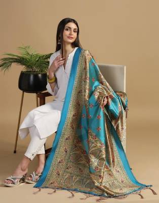 Sky Blue Assam Silk Digital Printed Ceremonial Dupatta 3