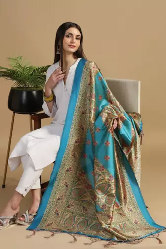 Sky Blue Assam Silk Digital Printed Ceremonial Dupatta
