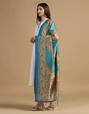 Sky Blue Assam Silk Digital Printed Ceremonial Dupatta 4