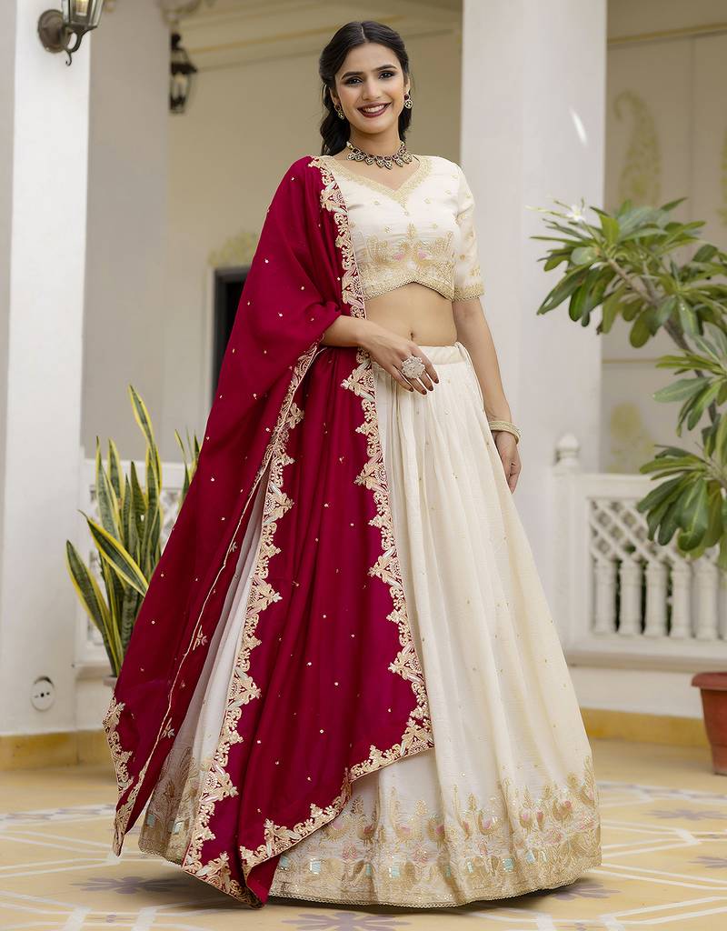 Trendmalls Art silk embroidery sequin work lehenga choli with dupatta for women