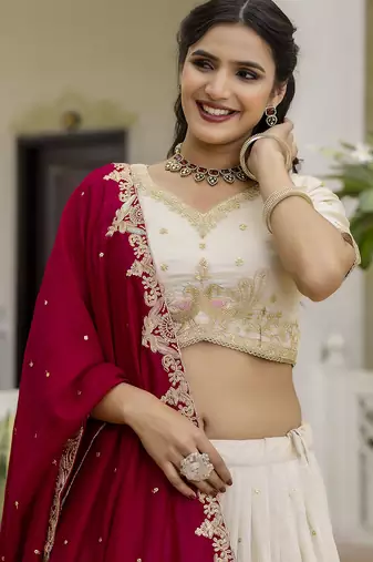 Trendmalls Art silk embroidery sequin work lehenga choli with dupatta for women