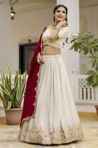 Trendmalls Art silk embroidery sequin work lehenga choli with dupatta for women