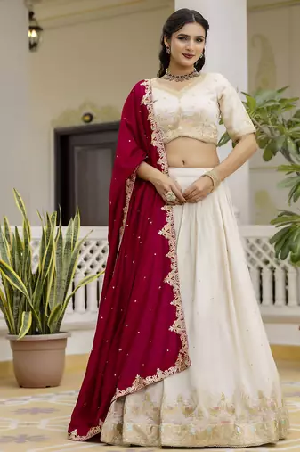 Trendmalls Art silk embroidery sequin work lehenga choli with dupatta for women