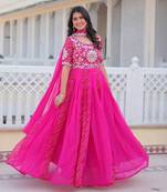 Festival wear full flared bandhej gown with dupatta