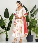 Multi color chanderi digital floral printed kurta set