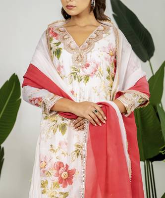 Multi color chanderi digital floral printed kurta set 2
