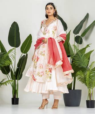 Multi color chanderi digital floral printed kurta set 3