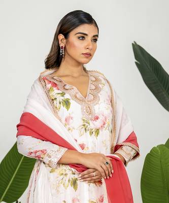 Multi color chanderi digital floral printed kurta set 4