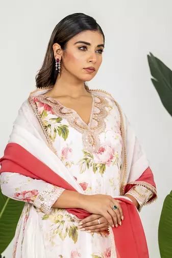Multi color chanderi digital floral printed kurta set