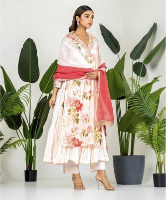 Multi color chanderi digital floral printed kurta set 5